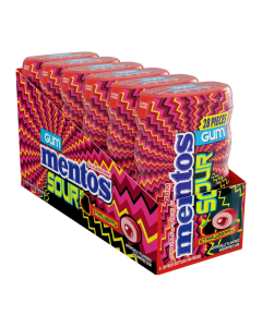 Clearance Special - Mentos Sour Strawberry Sugarfree Gum Case - 56g x 6 **Best Before: Feb 2025**